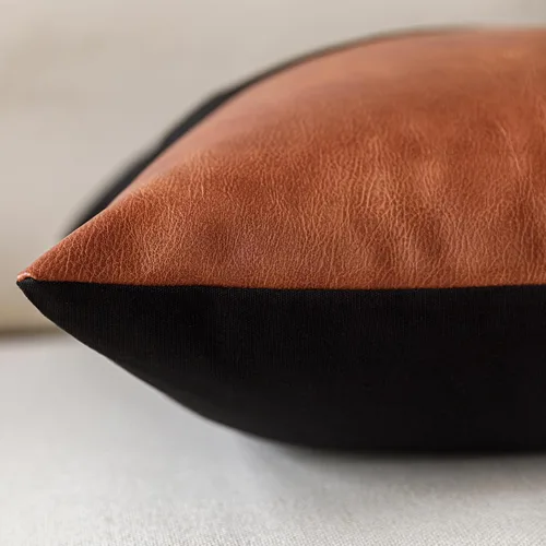 Miniatura 2 de Juego de 2 fundas de almohada de 20x20 pulgadas de piel sintética negra y marrón, almohadas decorativas de algodón estilo bohemia moderna para Negro