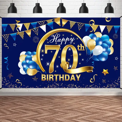 Miniatura 9 de Cartel de cumpleaños número 15 azul dorado para niños, suministros de fiesta de telón de fondo, letrero de fondo para fotos de cumpleaños de 15 años
