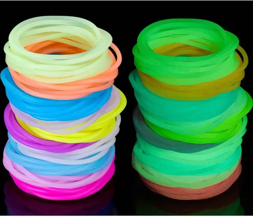 Miniatura 3 de TecUnite 12 pares de guantes de red sin dedos de color neón y 100 pulseras de gelatina de silicona multicolor, lazos luminosos para varias fiestas