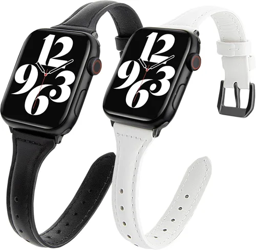 Miniatura 8 de 2 paquetes de correas delgadas de cuero genuino compatibles con Apple Watch de 38mm 40mm 41mm 42mm 44mm 45mm 49mm, correas delgadas de cuero de capa