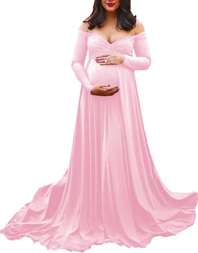 Saslax - Vestido de noche de maternidad con hombros descubiertos, corte de medio círculo, para baby shower, fotos
