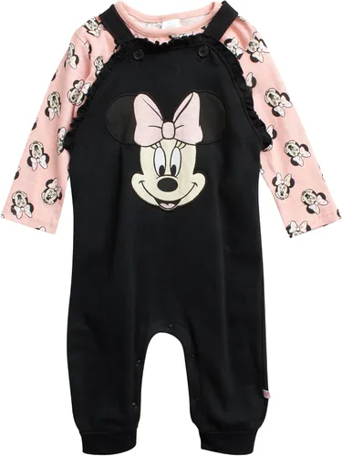 Disney Baby Girls Minnie Mouse 2 Piece Overall Set - Fleece Romper Long Sleeve T-Shirt Set NewbornInfant