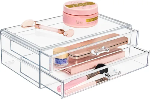 Sorbus Cajones acrílicos apilables, 2 cajones de almacenamiento transparentes para organizar paletas de maquillaje, esmalte de uñas, accesorios para