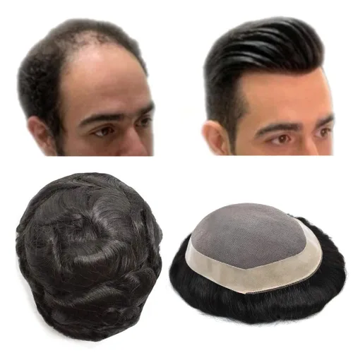 Miniatura 104 de Mens Toupee Hair Piece For Men Fine Mono Men Hair System Toupee For Men Hair Piece Real Human Hair System For Men Protesis Capilar Para Hombre 6x9