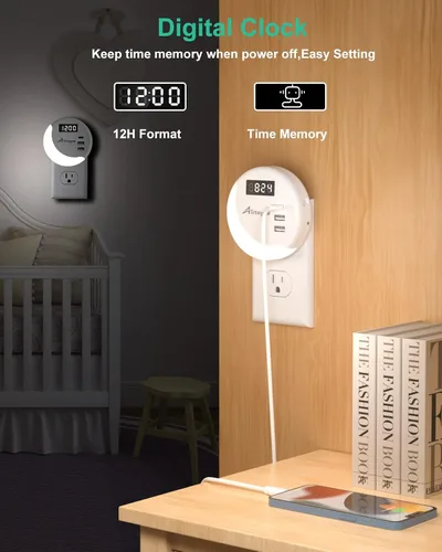 Miniatura 4 de Alitayee Luz nocturna LED, luces nocturnas enchufables a la pared, luz nocturna inteligente con sensor de luz nocturna con cargador USB C