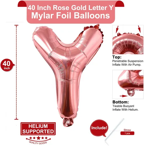 Miniatura 2 de Lovoir Globos grandes de 40 pulgadas con letras Y de oro rosa de gran tamaño, globo de helio de aluminio de Mylar para decoración de fiesta de Letra