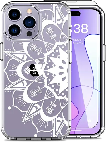 Miniatura 12 de LUHOURI Funda para iPhone 15 Pro Max con protector de pantalla, transparente de acrílico, diseños de moda para mujeres y niñas, funda protectora a