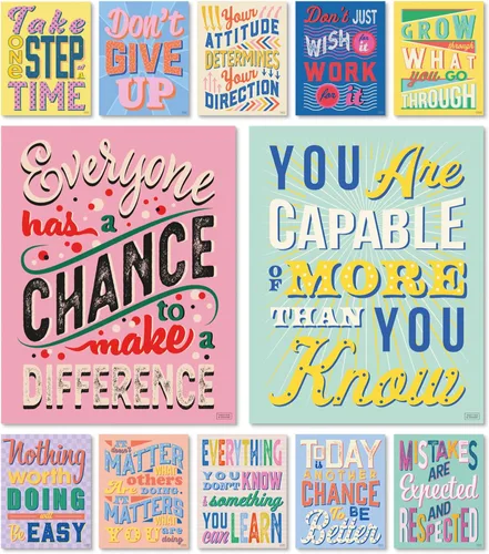 Juego de 12 carteles motivacionales de mentalidad de crecimiento para profesores y estudiantes, decoración de dormitorio, oficina y aula para
