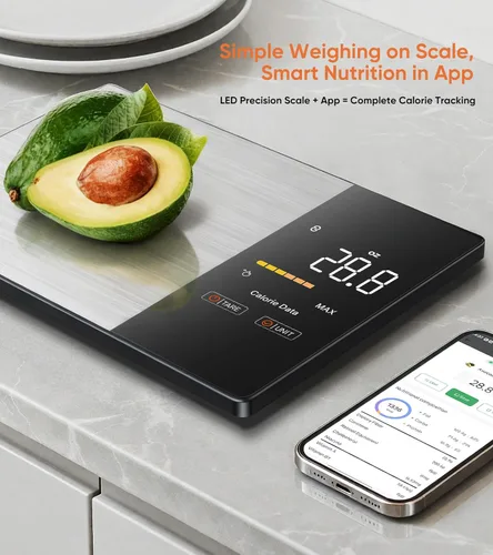 Miniatura 2 de KUAIVO Báscula inteligente de nutrición de alimentos con pantalla LED, rastrea calorías, grasas, carbohidratos y proteínas a través