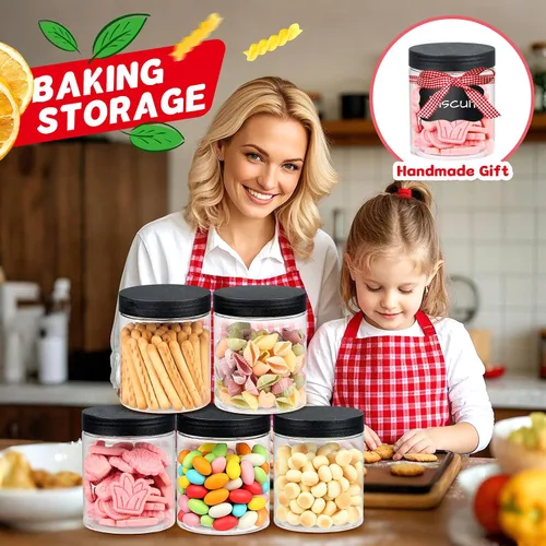 Miniatura 5 de sietpoek 48 PIEZAS Tarros de Plástico de 8 OZ con Tapas de Rosca, Etiquetas Recipientes Redondos Vacíos Rellenables de Slime para Almacenar