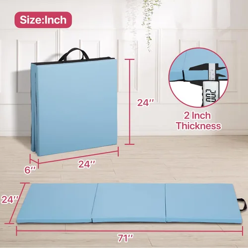 Miniatura 7 de Colchoneta de gimnasia para gimnasio en casa, plegable, portátil, de 6 x 2 x 2 pulgadas, extra gruesa, con asas de transporte, para niños y adultos