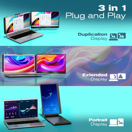 Miniatura 5 de Teamgee Extensor de pantalla para laptop de 14 pulgadas, monitor portátil S1 Dual FHD IPS para portátiles de 13 a 17 pulgadas, USB-C/HDMI Plug &