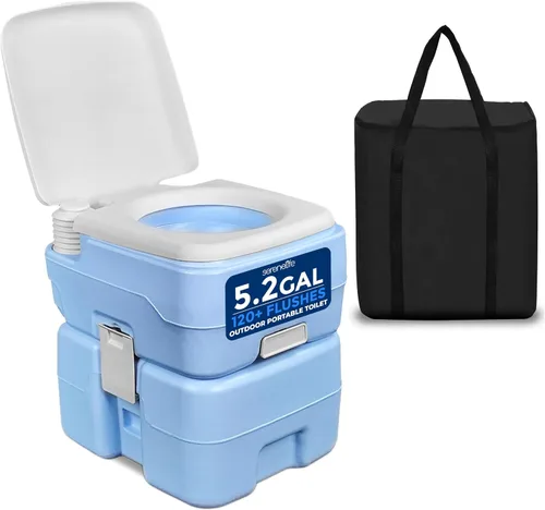 Miniatura 12 de SereneLife Asiento de inodoro plegable para campamento, altura ajustable, portátil, para viaje, con tapa, bolsa de transporte, base antideslizante