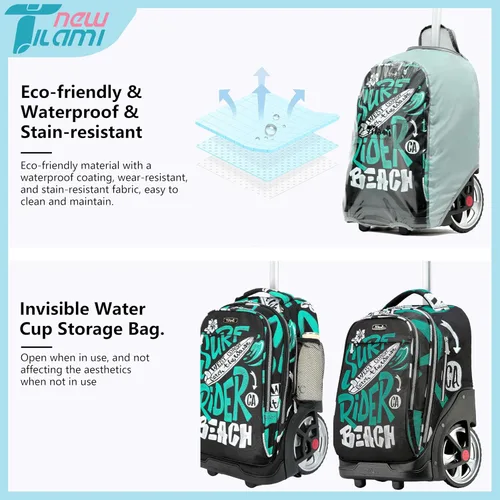Miniatura 67 de NEW TILAMI Mochila con ruedas de 19 pulgadas con bolsa de almuerzo para niñas y niños, mochila para laptop con ruedas, bolsa de mano duradera