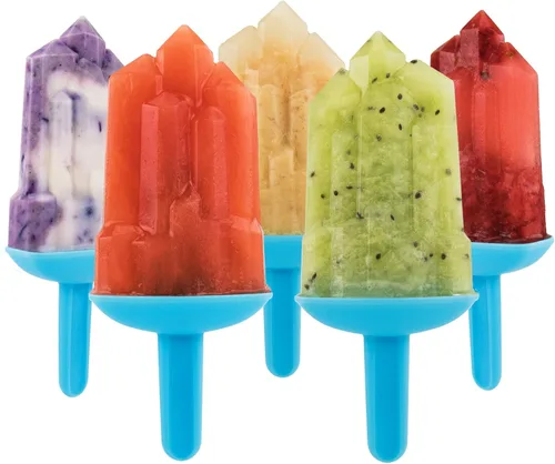 Tovolo Moldes para paletas de gemas con palillos, moldes de silicona reutilizables para paletas de hielo con atrapador de goteo para paletas de