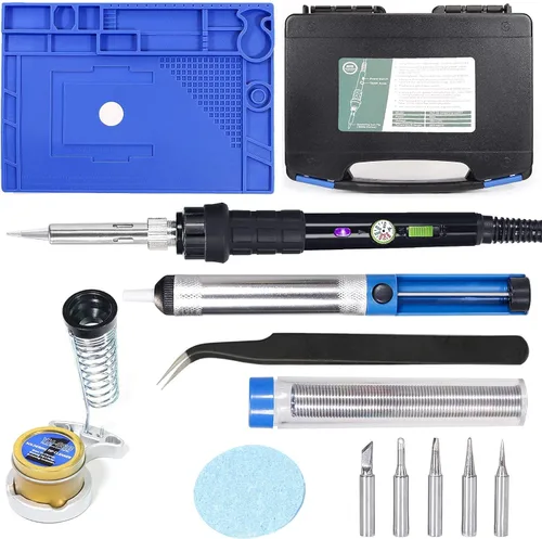 YIHUA 947-III Kit de soldador manual con tapete de reparación electrónica M180 de 17.32 x 12.20 pulgadas con soporte para hierro, kit de limpieza de