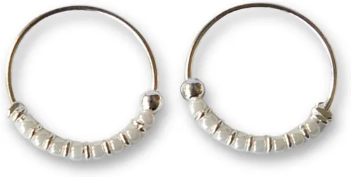 Miniatura 9 de Creations - Par de aretes de aro hechos a mano con cuentas de cartílago pequeño de 0.394 pulgadas, plata de ley 925, cuentas de color blanco, aros