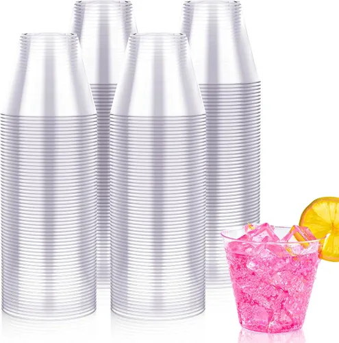 JOLLY CHEF Paquete de 200 vasos de plástico desechables transparentes de 10 onzas, vasos de plástico transparente resistentes para bodas, Acción de