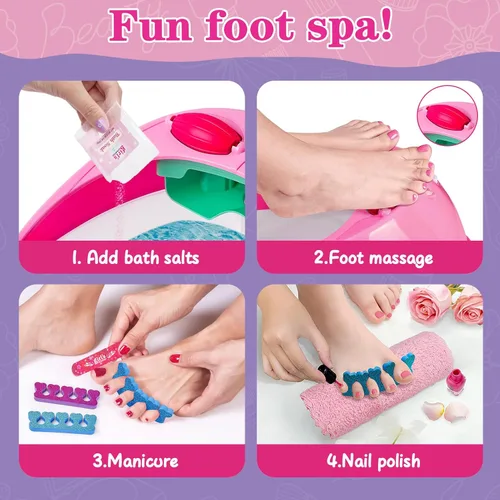 Miniatura 8 de Juego de spa de pies y uñas para niños, kit de día de spa para niñas, bañera de masaje de pies y secador de uñas, juguetes de manicura, pedicura