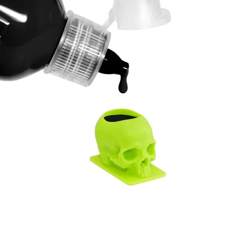 Saferly Tapas de tinta de tatuaje de calavera para tatuaje, soporte de pigmento desechable con base, suministros de tatuaje de maquillaje permanente