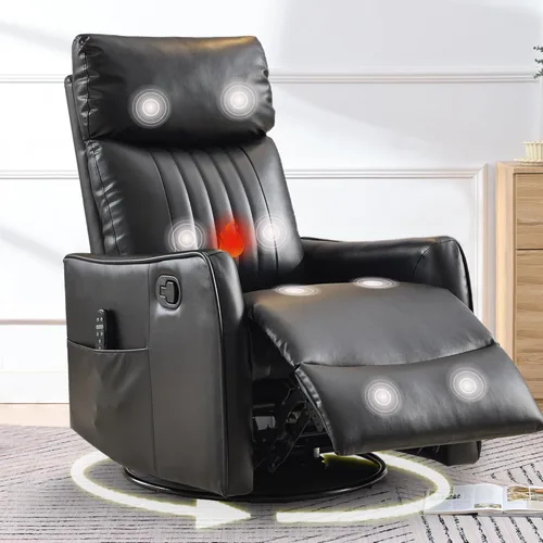 Miniatura 16 de cinkehome Silla Reclinable Mecedora Giratoria con Masaje y Calefacción para Guardería - Silla Reclinable de Espacio Pequeño con Soporte Lumbar, Giro