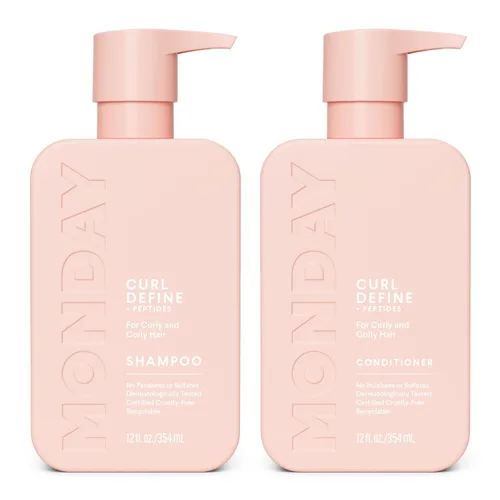 MONDAY HAIRCARE Curl Define - Juego de champú + acondicionador (2 unidades) de 12 onzas cada uno nutre los rizos, domina el encrespamiento, el