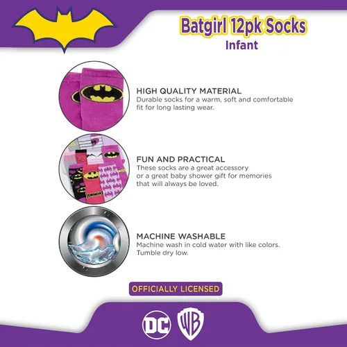 Miniatura 4 de DC Comics Baby Boys and Girls Socks - 12 Pack Batman, Wonder Woman, Superman, Justice League, Super Girl Socks (0-24M)