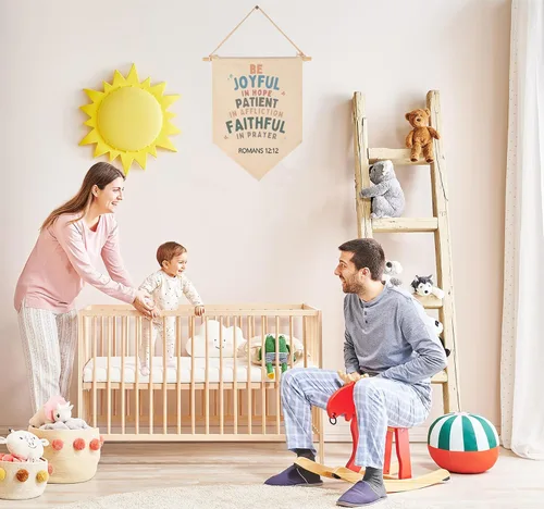 Miniatura 3 de Letrero con versículos bíblicos cristianos, bandera de las Escrituras, regalo para bebés, recién nacidos, niños y niñas, banderines para decoración