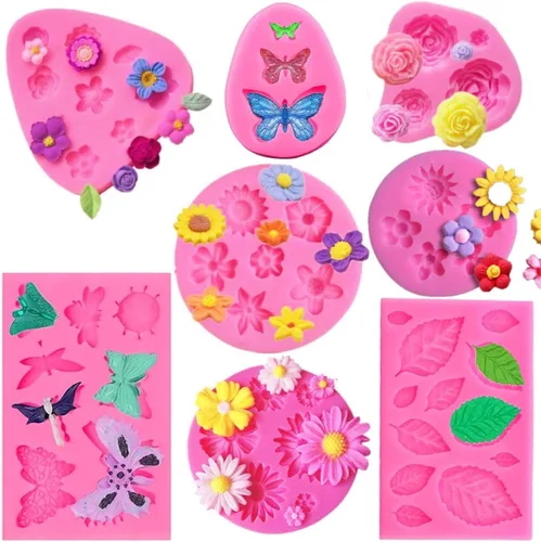 FIRETREESILVERFLOWER Molde de silicona para fondant de flores y mariposas, para decoración de pasteles, dulce de chocolate, arcilla polimérica,