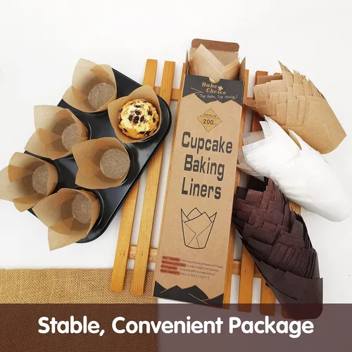 Miniatura 7 de Bake Choice Nordic Paper 200 unidades de forros de tulipán marrón para magdalenas, tamaño estándar, papel pergamino de la UE, forros de tulipán