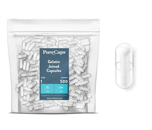Miniatura 6 de PureCaps USA - Cápsulas de gelatina vacías tamaño 1, 2,000 pastillas de gel vacías unidas, transparentes, certificadas sin OMG, Kosher, sin gluten