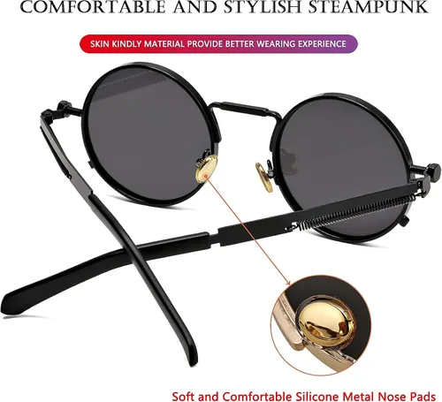 Miniatura 7 de AIEYEZO Gafas de sol redondas Steampunk Circle Lennon Gafas de sol góticas marco de metal 100% lente de bloqueo UV
