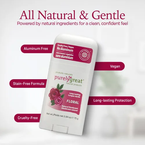 Miniatura 3 de Purelygreat Desodorante natural en barra para mujeres y hombres con aroma floral Esencial de higiene apta para viajes Desodorante limpio sin