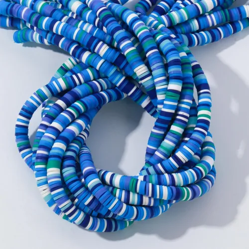 Miniatura 3 de 3600 cuentas de arcilla azul mixta para hacer pulseras, 10 hebras planas redondas de arcilla polimérica disco de 0.236 in espaciador Heishi cuentas