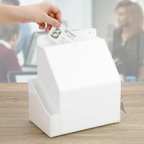 Miniatura 7 de BTSKY Caja de sugerencias de acrílico con candado, caja de donación acrílica montada en la pared con ranura para letreros de 5 x 7 pulgadas, urnas