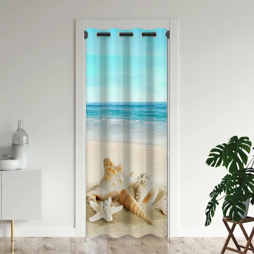 Miniatura 8 de Cortinas opacas para puerta de playa oceánica para puertas, cortinas opacas hawaianas de verano con palmeras para armario de dormitorio de niños