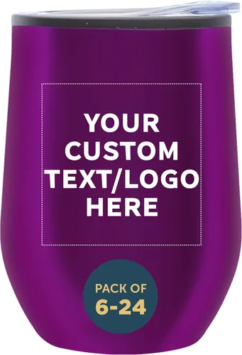 DISCOUNT PROMOS Vasos de vino personalizados sin tallo de 12 onzas, juego de 6/12/24, paquete a granel personalizado, aislados, perfectos para vino,
