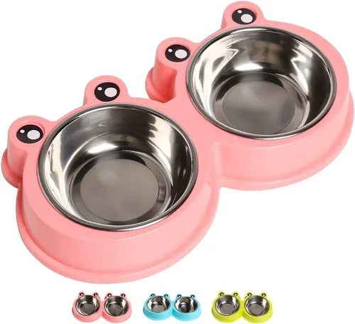 Cuencos de acero inoxidable para mascotas, cuencos dobles para alimentos y agua para perros, gatos y conejos, comedero antideslizante para mascotas