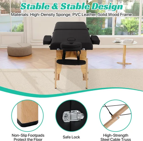 Miniatura 6 de Mesa de masaje portátil - Cama de spa plegable para fisioterapia, esteticista, tatuaje - negro
