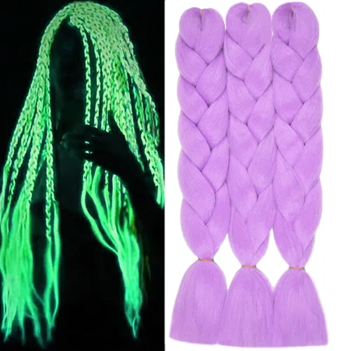 Miniatura 6 de Cabello trenzado rubio de 24 pulgadas, 613, extensiones de cabello trenzado jumbo, 3 piezas de trenzas luminosas que brillan en la oscuridad