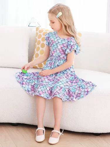 Miniatura 5 de Yousie Vestido de verano para niña pequeña, con volantes, lazo en la espalda, espalda descubierta, vestido de verano para fiesta