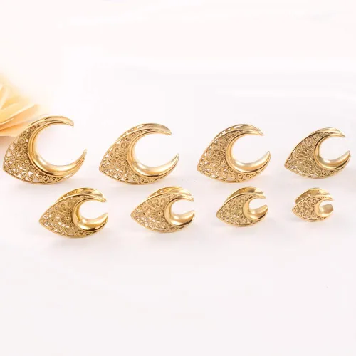 Miniatura 7 de Casvort 2 piezas hipoalergénicas 316 de acero inoxidable floral para sillín de sillín de túneles de calibre de sillín inverso, piercing corporal