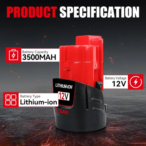 Miniatura 2 de Milwaukee - Paquete de 2 baterías de repuesto de 3500mAh 48-11-2440 para Milwaukee de 12 V, litio 48-11-2420 48-11-2430 48-11-2450 48-11-2460