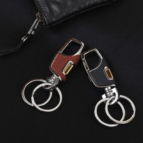 Miniatura 7 de homEdge Llavero resistente, paquete de 2 llaveros de automóvil con 2 llaveros de metal, mosquetón, negro y marrón