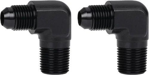Miniatura 46 de 3AN macho Flare a 1/4 NPT tubo macho 90 grados codo adaptador unión aluminio negro