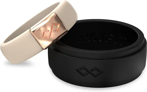 Miniatura 17 de Rinfit Anillos de silicona a juego para parejas, juegos de alianzas de boda de silicona para él y ella, diseño patentado MetalInfinity e Infinity