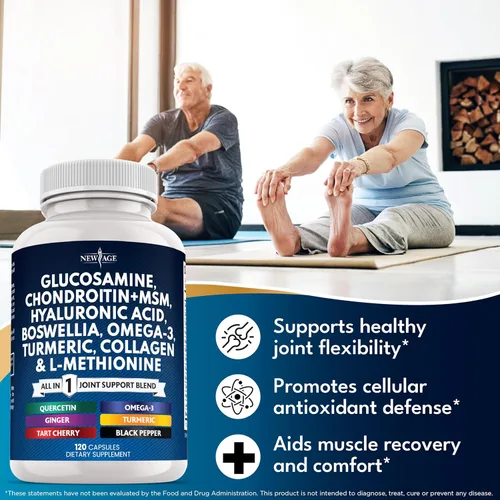 Miniatura 4 de Condroitina de glucosamina, MSM, curcumina de cúrcuma, colágeno, ácido hialurónico, Omega 3 - Suplemento de salud para hombres y mujeres - 240