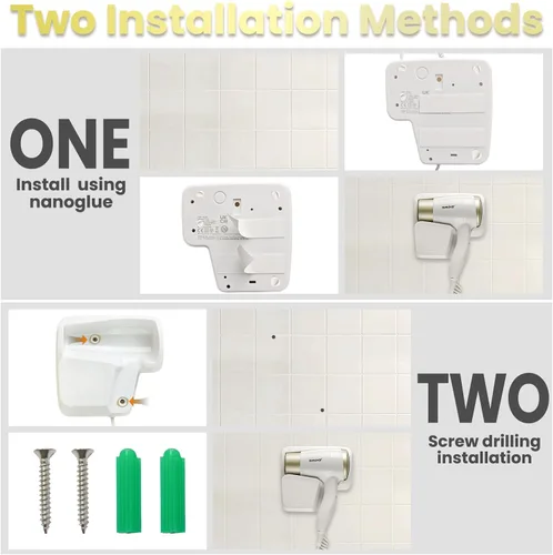 Miniatura 6 de Secador de pelo montado en la pared para baño, secador profesional de 110 V con motor de secado rápido, secador de pelo resistente para montaje