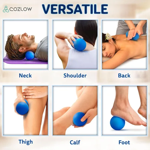Miniatura 5 de COZLOW Bola de masaje de silicona doble lacrosse - Azul cobalto - Rodillo de punto de activación de maní para movilidad, terapia de tejido profundo