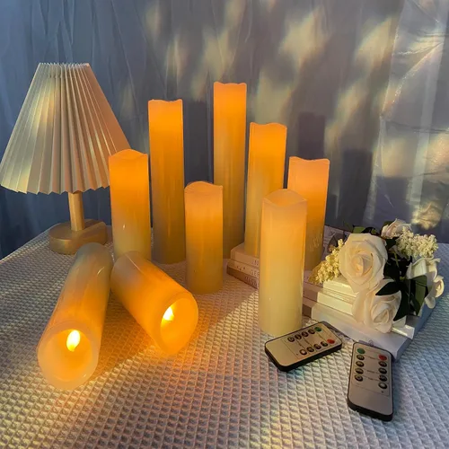 Miniatura 8 de OSHINE Vela LED sin llama, funciona con pilas, juego de 9 pilares parpadeantes con control remoto de 10 teclas y temporizador de 24 horas, velas